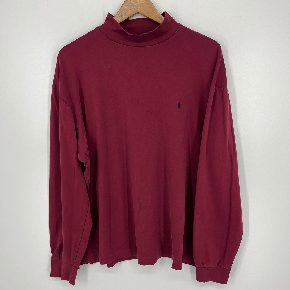 Polo Golf Ralph Lauren Mens XL Burgundy Pima Cotton Mock Neck Long Sleeve Shirt